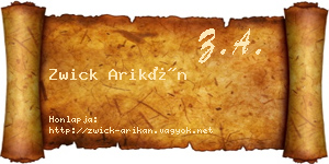 Zwick Arikán névjegykártya